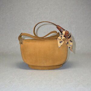 VTG Coach Sonoma Flap Bag 4935 Camel Tan Nubuck Leather Brass Shoulder 90s USA